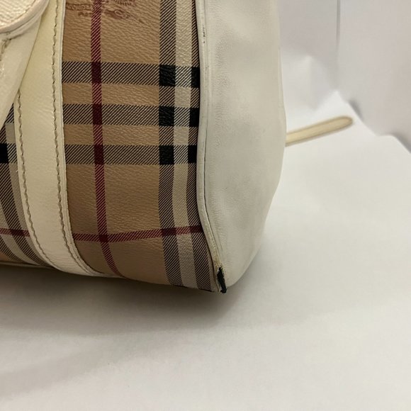 BURBERRY HAYMARKET PATENT COLOURS MEDIUM CHATTON CHECK TOTE WHITE - Picture 9 of 16